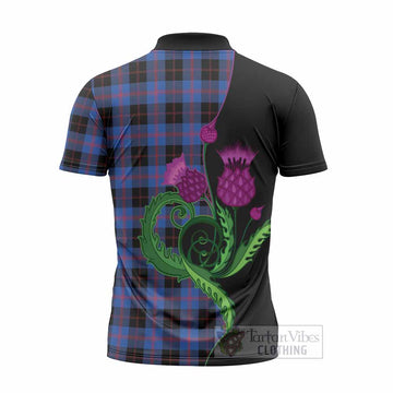 Maule Tartan Zipper Polo Shirt Traditional Scottish Thistle