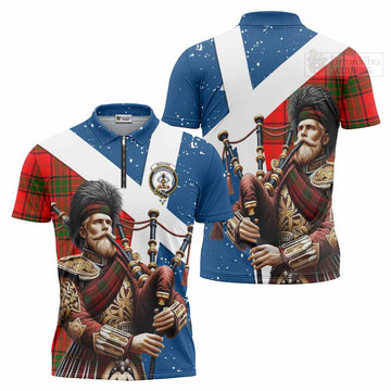 Maxtone Tartan Zipper Polo Shirt with Family Crest Scottish Bagpiper Vibes Unisex - Tartan Vibes Clothing
