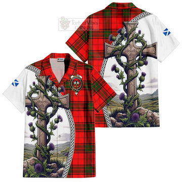 Maxtone Tartan Hawaiian Shirt with Family Crest and St. Andrew's Cross Accented by Thistle Vines Kid - Tartan Vibes Clothing
