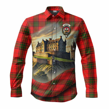 Tartan Vibes Clothing Maxtone Tartan Family Crest Long Sleeve Button Shirt with Scottish Ancient Castle Style