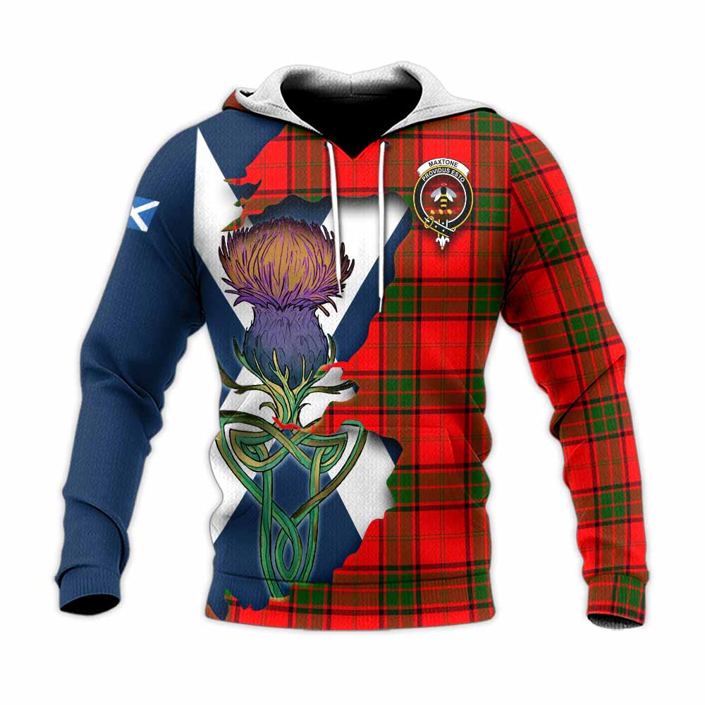 Maxtone Tartan Family Crest Knitted Hoodie Scottish Thistle Celtic Inspired Unisex Knitted Pullover Hoodie - Tartan Vibes Clothing