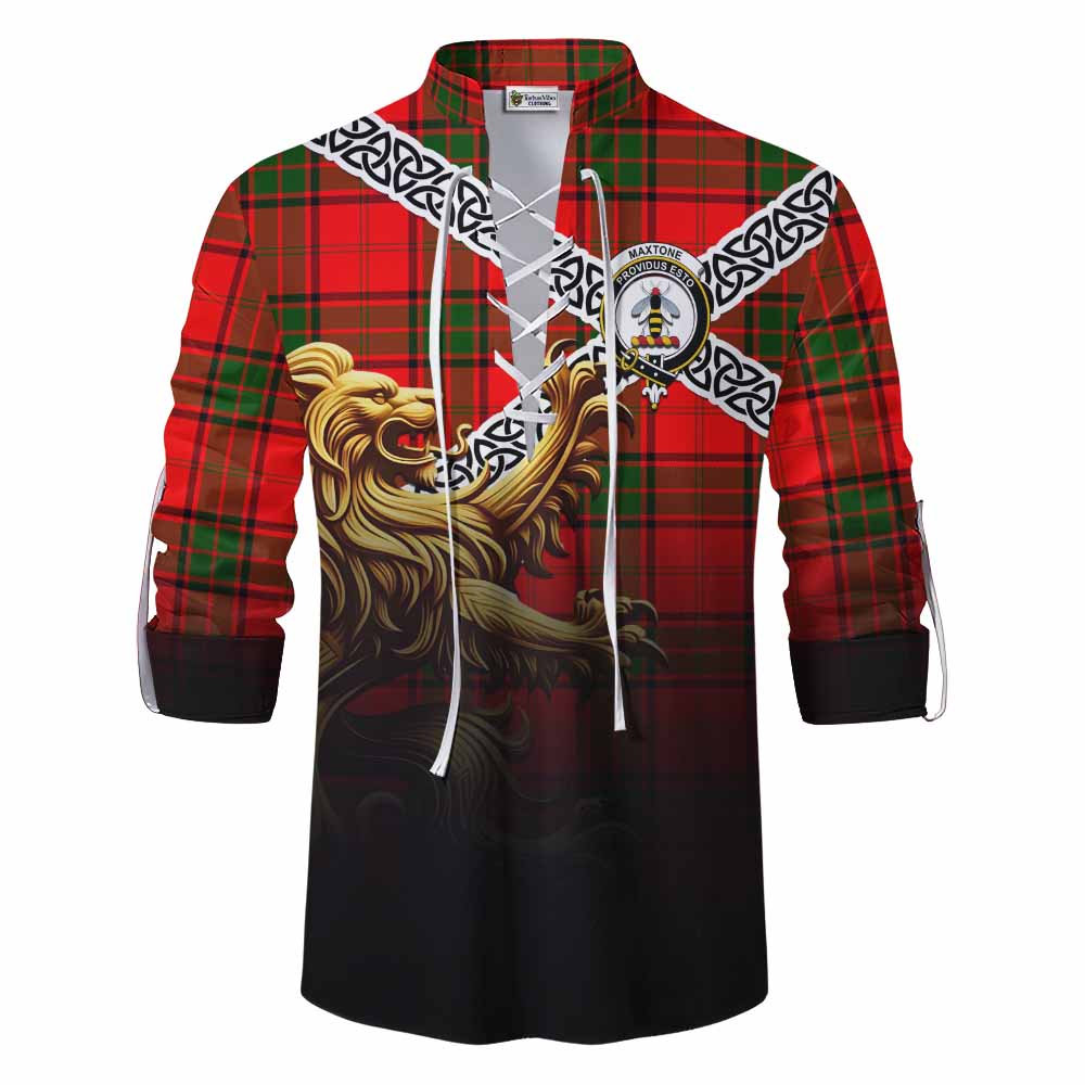 Maxtone Crest Tartan Ghillie Kilt Shirt with Golden Lion Emblem Celtic Style Men - Tartan Vibes Clothing