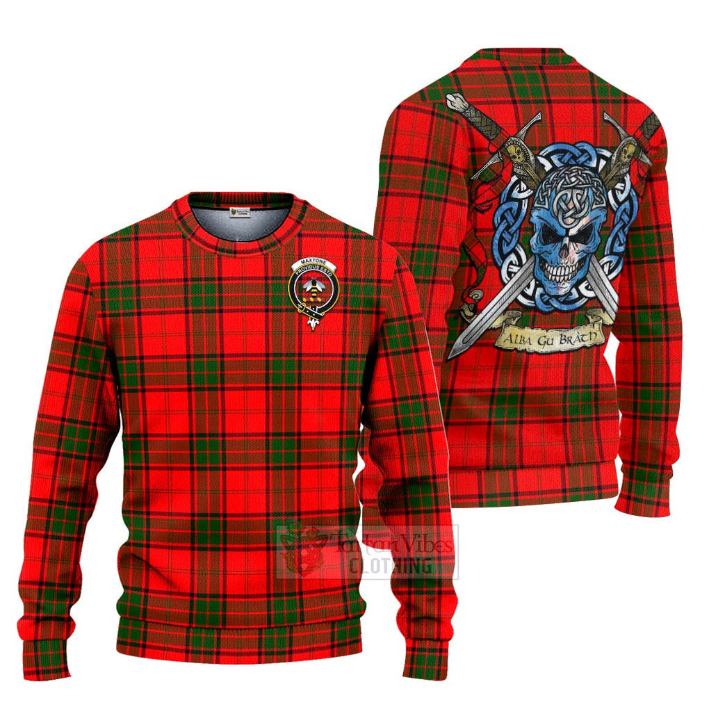 Maxtone Tartan Ugly Sweater with Family Crest Celtic Skull Style Unisex - Tartan Vibes Clothing