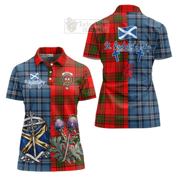 Maxtone Tartan Women's Polo Shirt Happy St. Andrew's Day Half Tartan Style Women - Tartan Vibes Clothing
