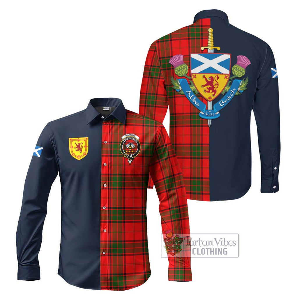 Maxtone Tartan Long Sleeve Button Shirt Alba with Scottish Lion Royal Arm Half Style Men's Shirt S - Tartan Vibes Clothing