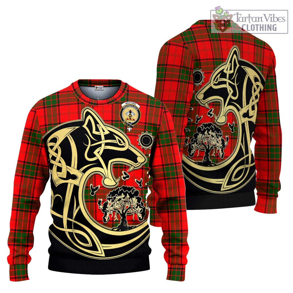 Maxtone Tartan Ugly Sweater with Family Crest Celtic Wolf Style Unisex - Tartan Vibes Clothing