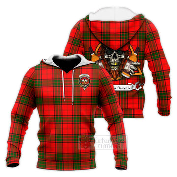 Maxtone Tartan Knitted Hoodie with Family Crest and Bearded Skull Holding Bottles of Whiskey Unisex Knitted Pullover Hoodie - Tartan Vibes Clothing