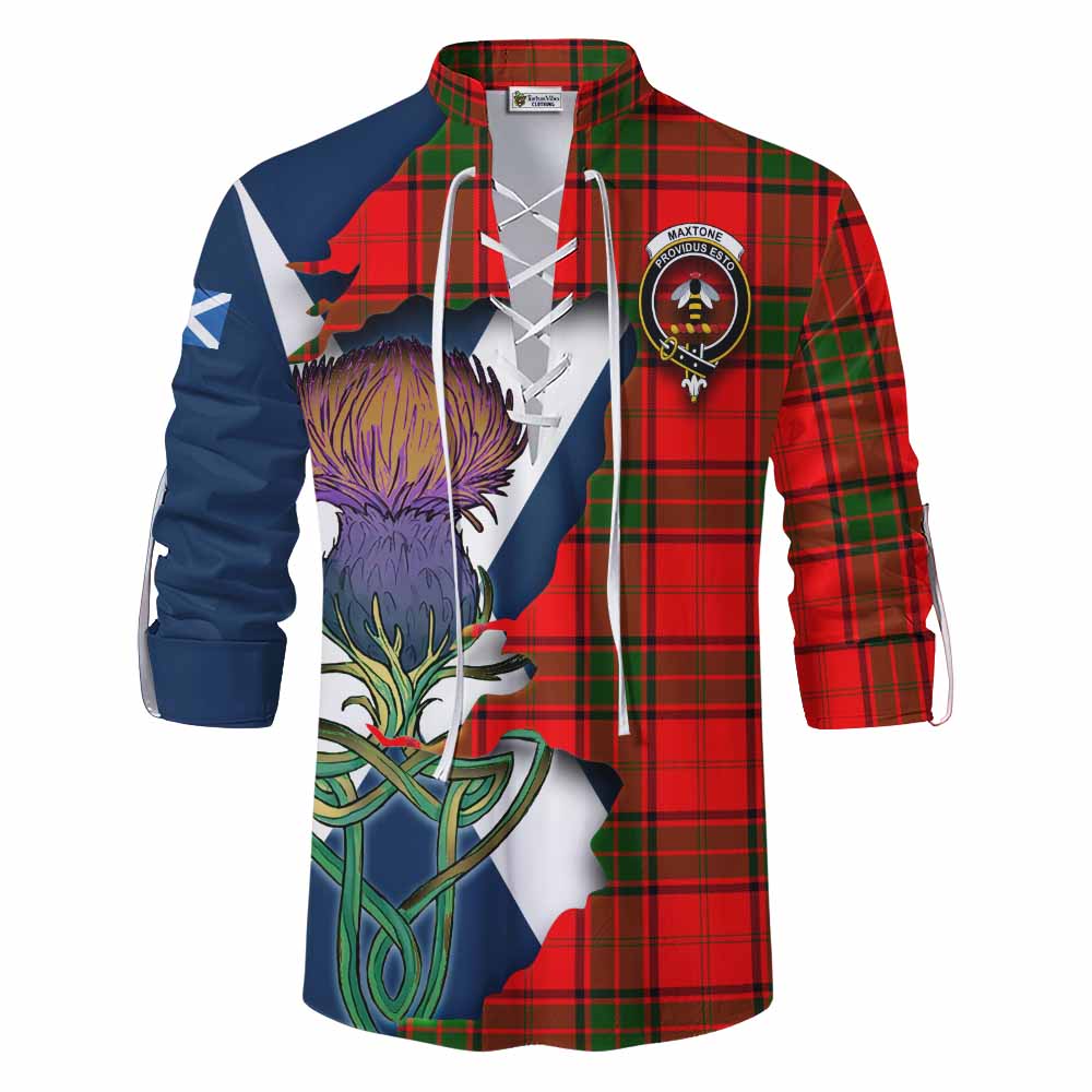 Maxtone Tartan Family Crest Ghillie Kilt Shirt Scottish Thistle Celtic Inspired Men - Tartan Vibes Clothing