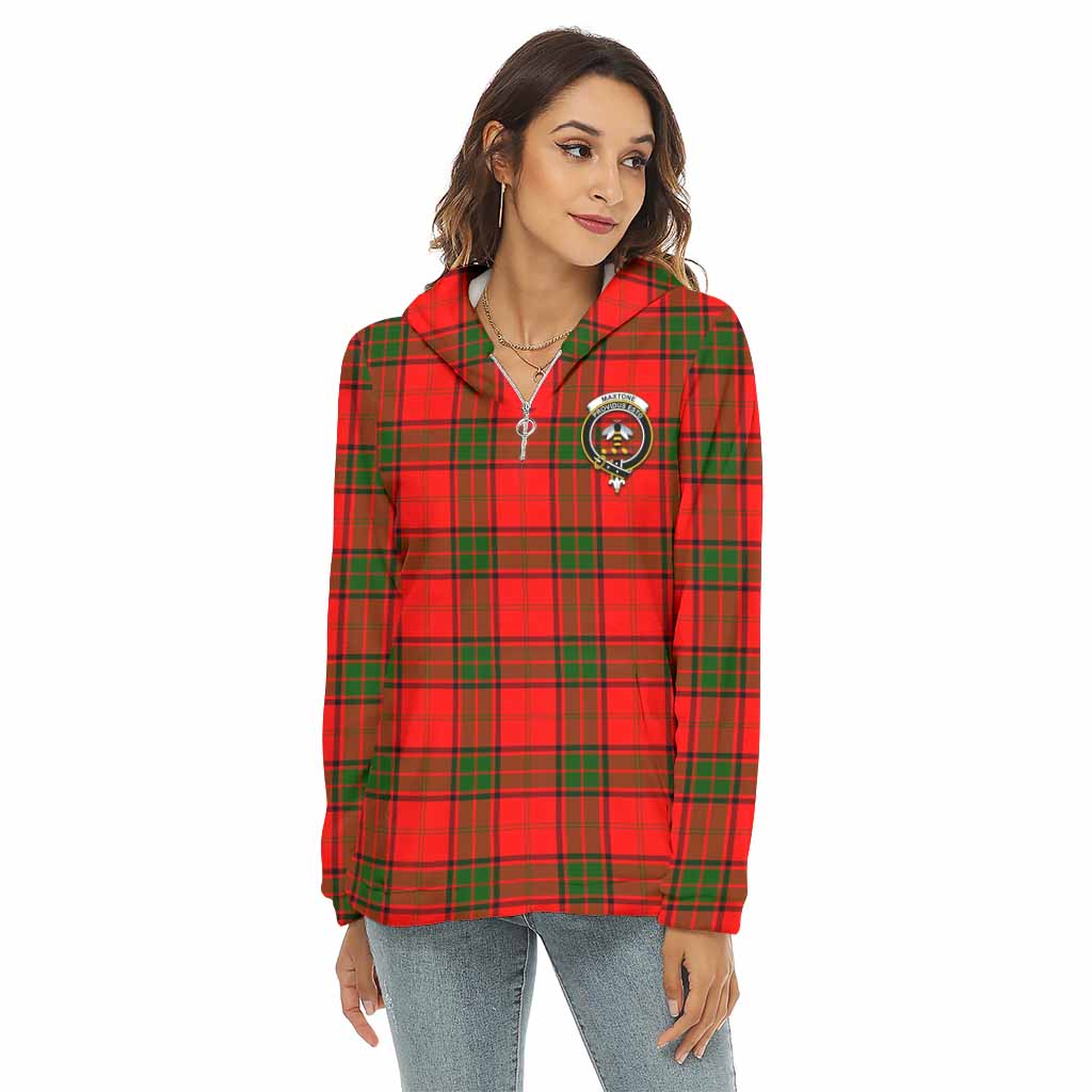 Maxtone Tartan Women's Borg Fleece Hoodie with Half Zip with Family Crest Female - Tartan Vibes Clothing