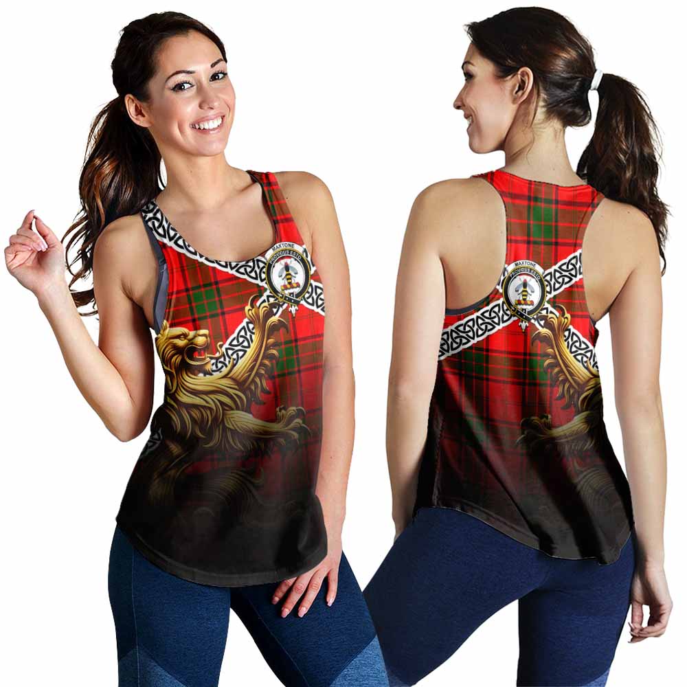 Maxtone Crest Tartan Women's Racerback Tanks with Golden Lion Emblem Celtic Style 4XL - Tartan Vibes Clothing