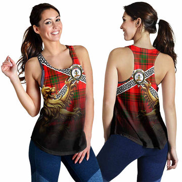 Maxtone Crest Tartan Women's Racerback Tanks with Golden Lion Emblem Celtic Style 4XL - Tartan Vibes Clothing