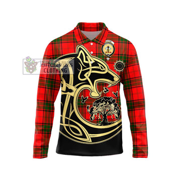 Maxtone Tartan Long Sleeve Polo Shirt with Family Crest Celtic Wolf Style Unisex - Tartan Vibes Clothing