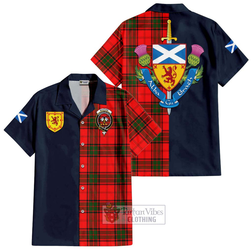 Maxtone Tartan Hawaiian Shirt Alba with Scottish Lion Royal Arm Half Style Kid - Tartan Vibes Clothing