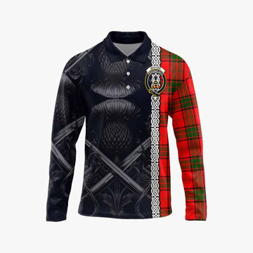 Maxtone Tartan Long Sleeve Polo Shirt with Family Crest Cross Sword Thistle Celtic Vibes Unisex - Tartan Vibes Clothing