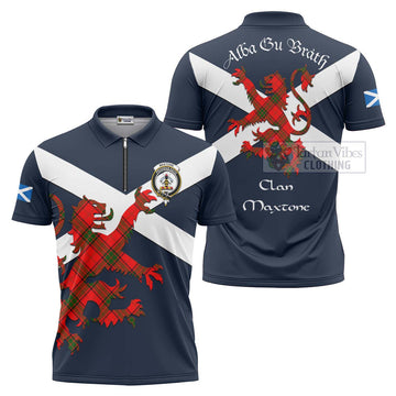 Maxtone Tartan Lion Rampant Zipper Polo Shirt Proudly Display Your Heritage with Alba Gu Brath and Clan Name Unisex - Tartan Vibes Clothing