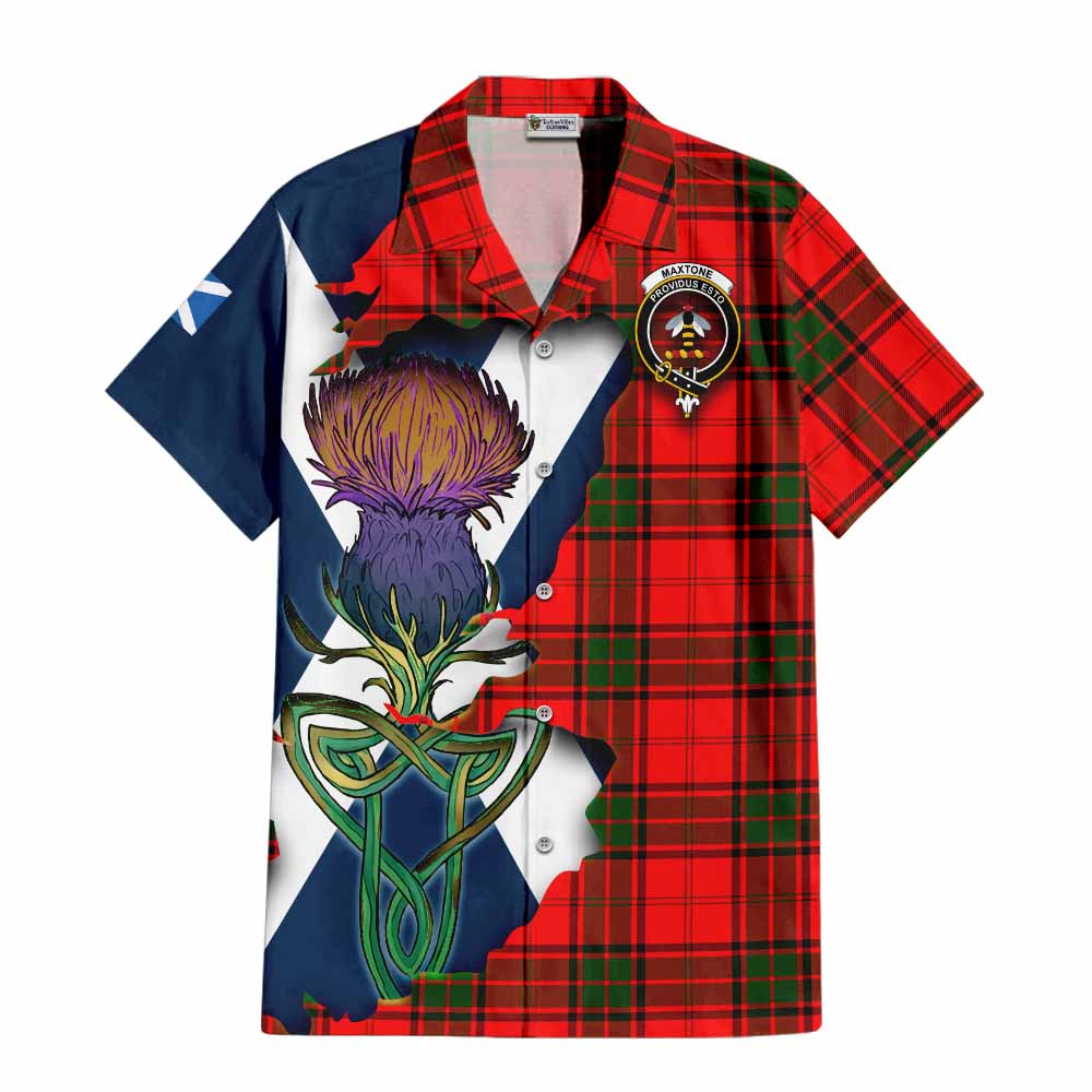 Tartan Vibes Clothing Maxtone Tartan Family Crest Short Sleeve Button Shirt Scottish Thistle Celtic Inspired