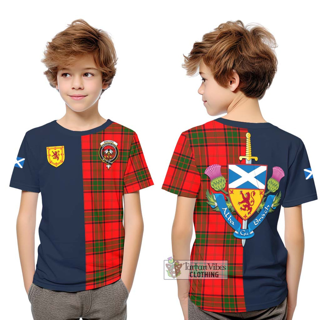 Maxtone Tartan Kid T-Shirt Alba with Scottish Lion Royal Arm Half Style Youth XL Size14 - Tartan Vibes Clothing