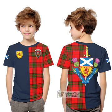 Tartan Vibes Clothing Maxtone Tartan Kid T-Shirt with Scottish Lion Royal Arm Half Style