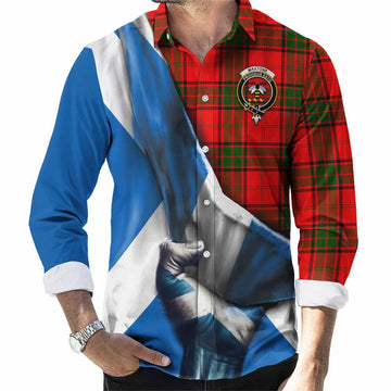 Maxtone Tartan Long Sleeve Button Shirt with Family Crest Scotland Patriotic Style Men's Shirt S - Tartan Vibes Clothing