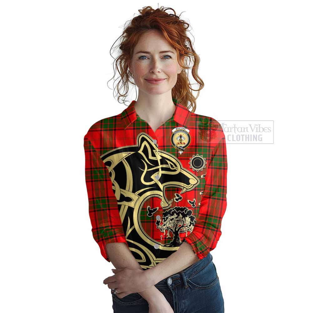 Maxtone Tartan Women's Casual Shirt with Family Crest Celtic Wolf Style Female - Tartan Vibes Clothing