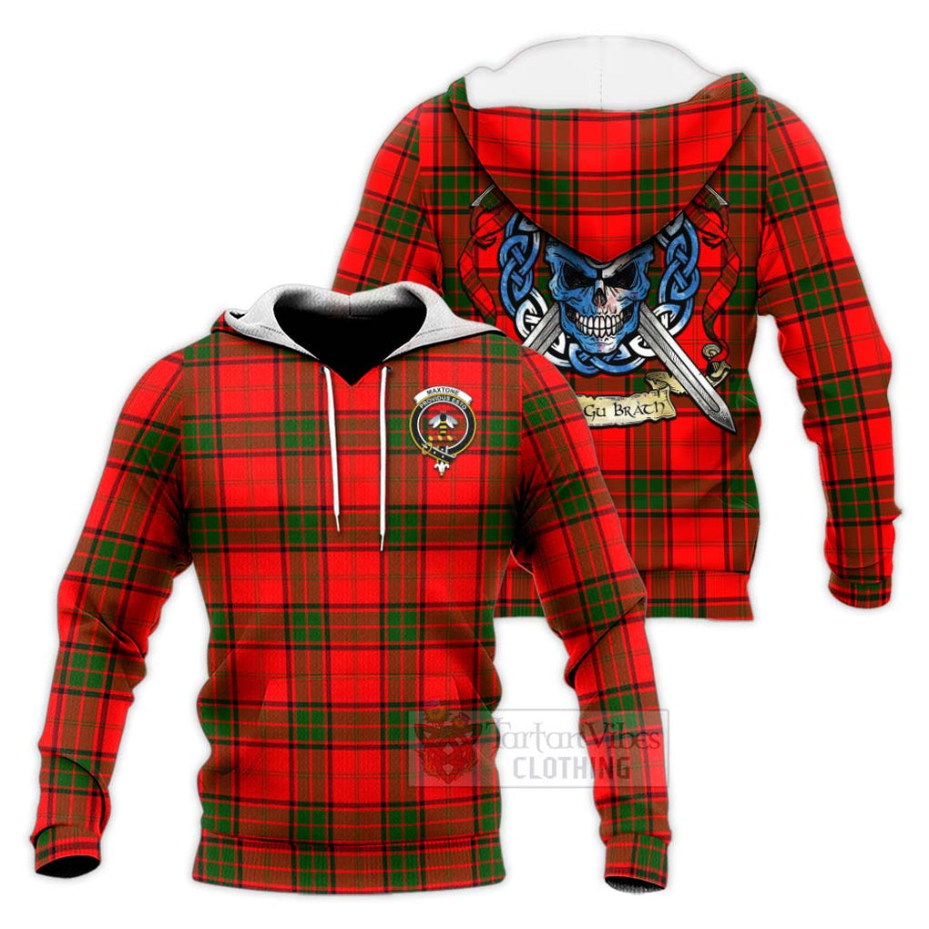 Maxtone Tartan Knitted Hoodie with Family Crest Celtic Skull Style Unisex Knitted Pullover Hoodie - Tartan Vibes Clothing