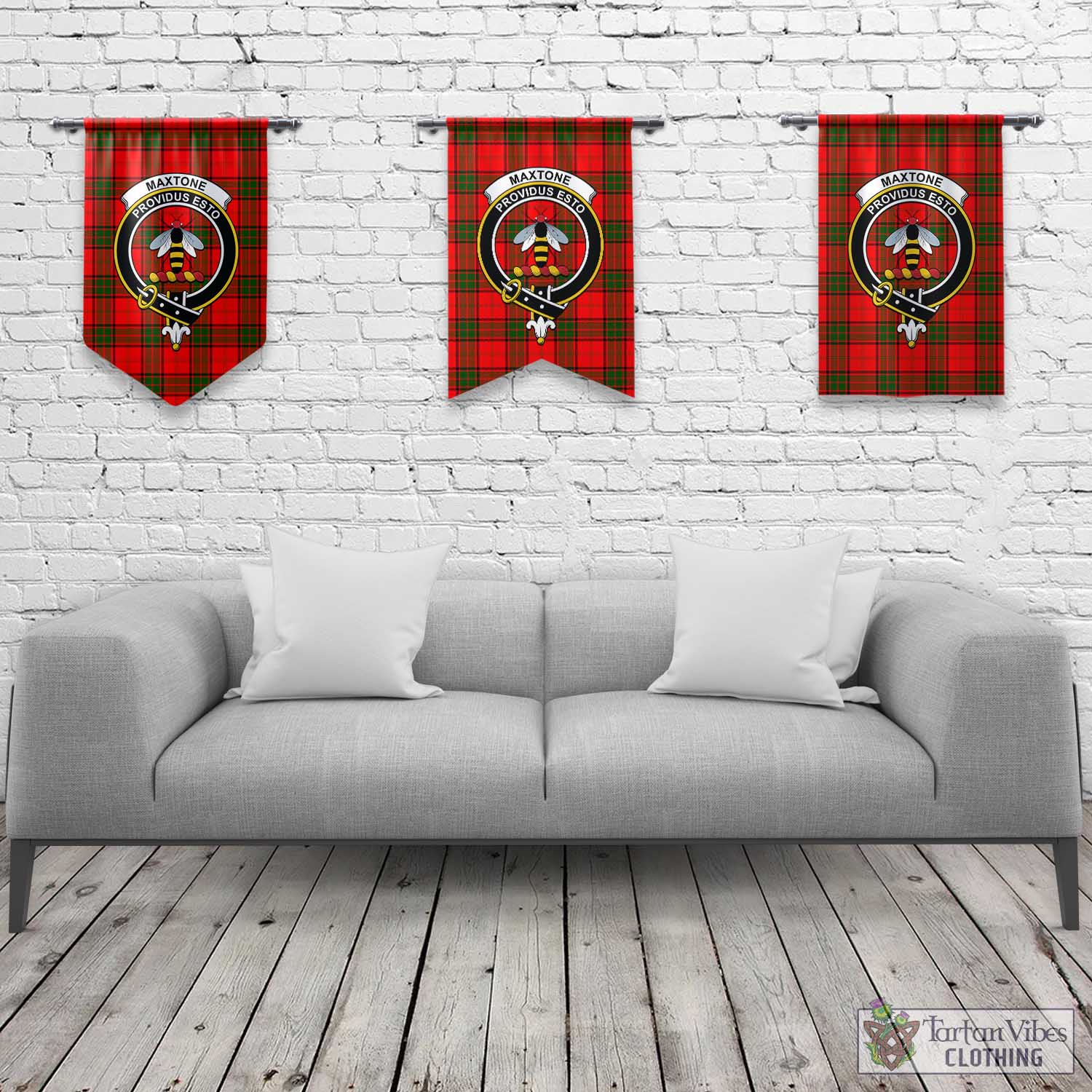 Maxtone Tartan Gonfalon, Tartan Banner with Family Crest Rectangle - Tartan Vibes Clothing