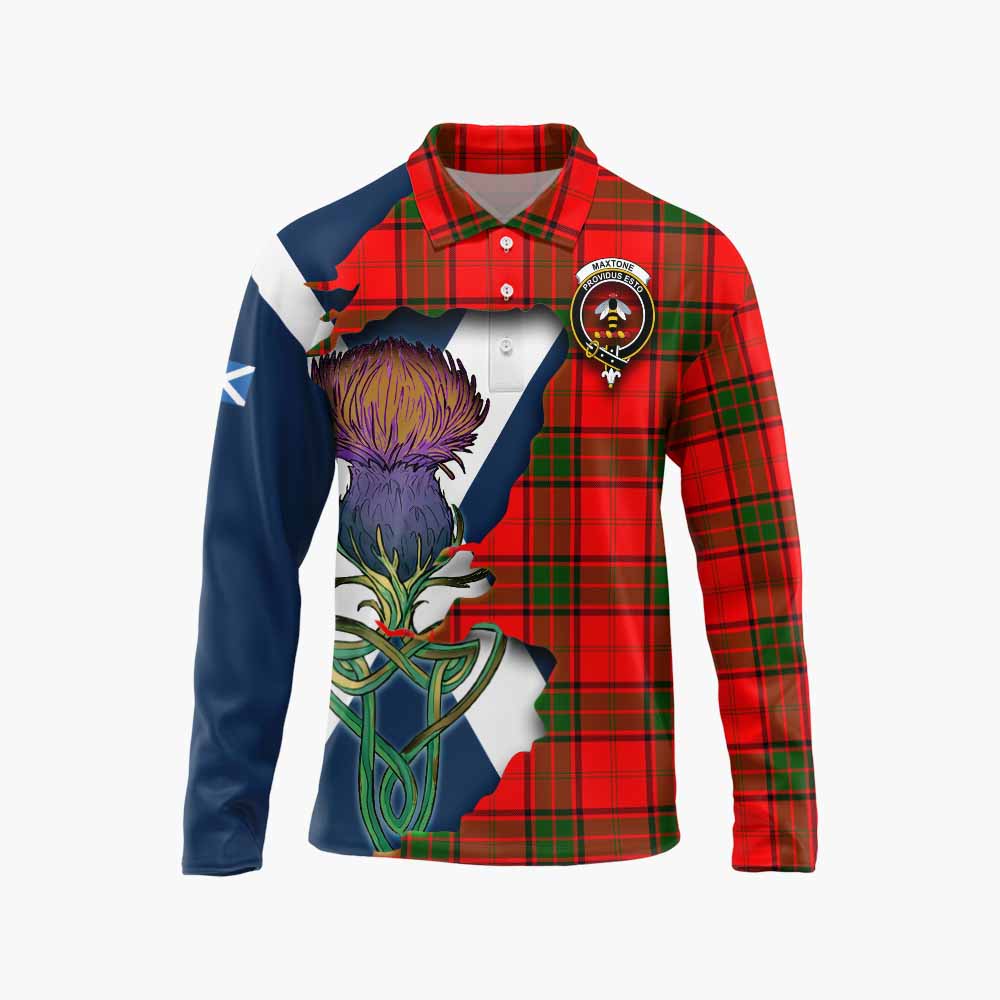 Maxtone Tartan Family Crest Long Sleeve Polo Shirt Scottish Thistle Celtic Inspired Unisex - Tartan Vibes Clothing