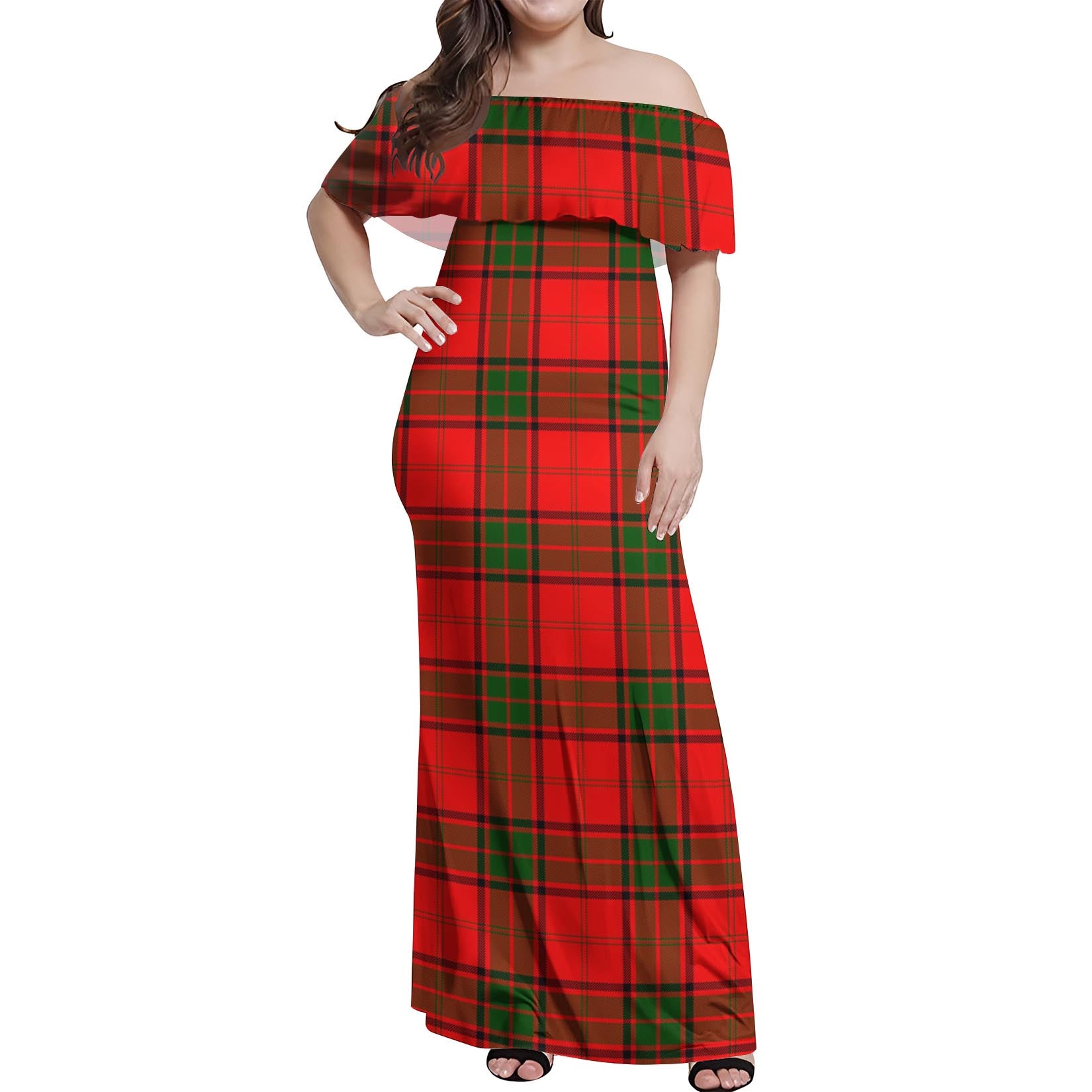 Maxtone Tartan Off Shoulder Long Dress Women's Dress - Tartan Vibes Clothing