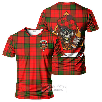 Maxtone Tartan T-Shirt with Family Crest and Bearded Skull Holding Bottles of Whiskey Kid's Shirt - Tartan Vibes Clothing