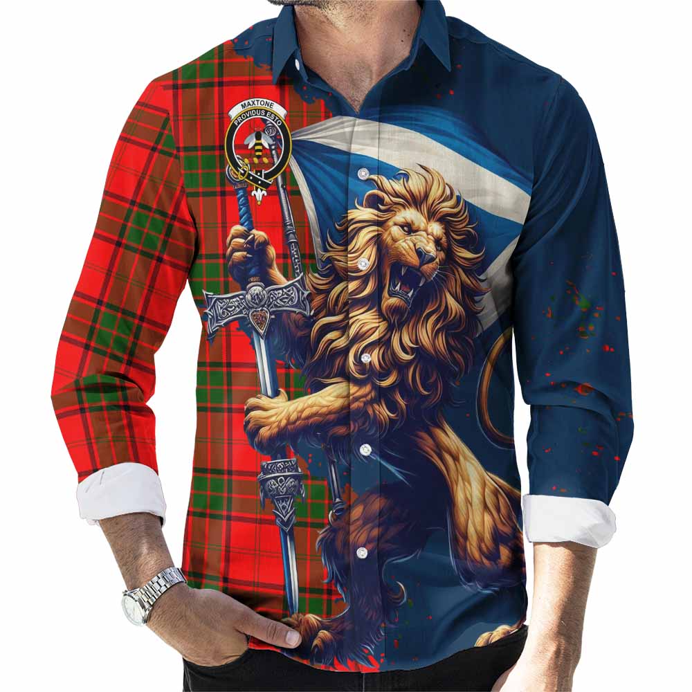 Maxtone Tartan Family Crest Long Sleeve Button Shirt with Scottish Majestic Lion Men's Shirt S - Tartan Vibes Clothing