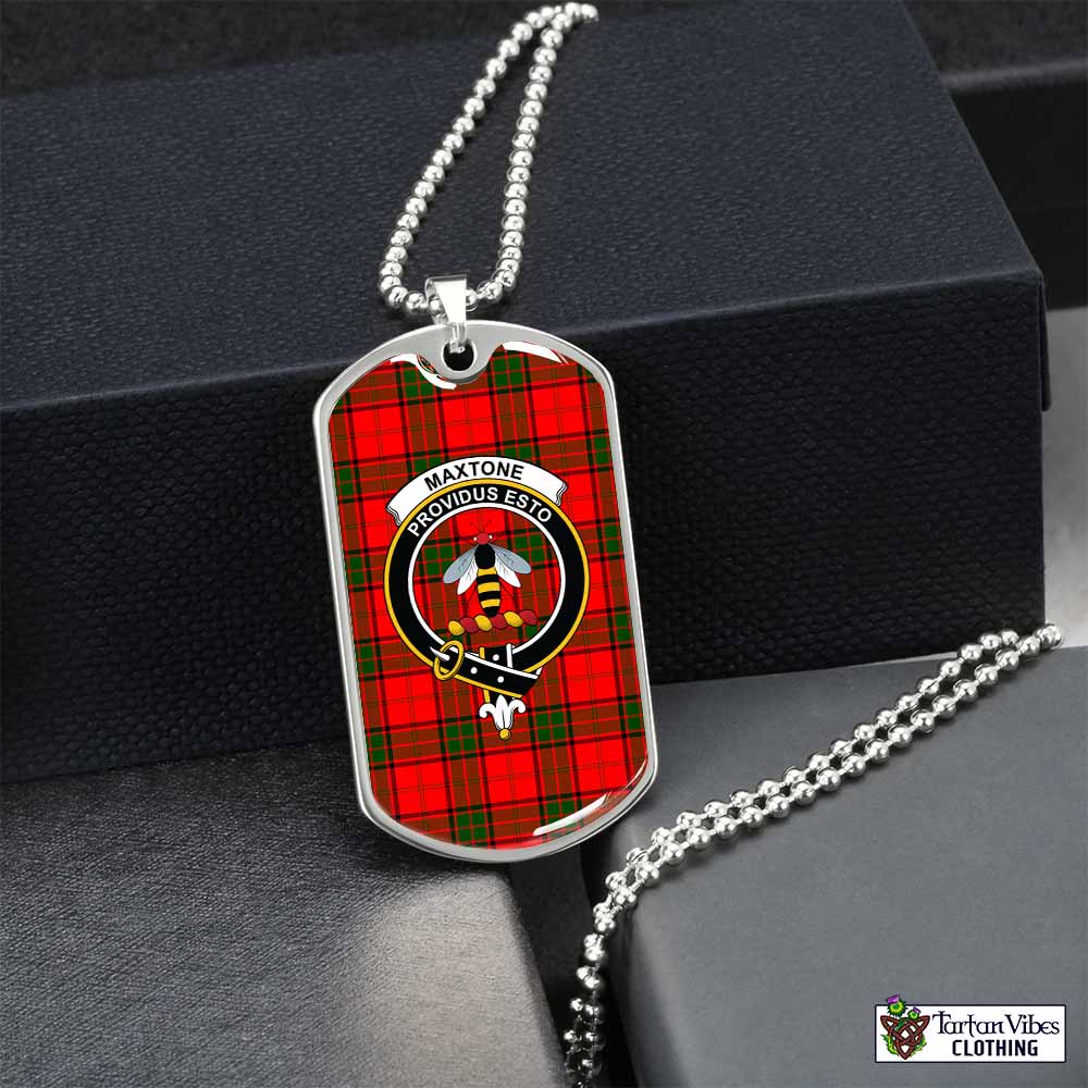 Maxtone Tartan Dog Tag Necklace with Family Crest Silver No - Tartan Vibes Clothing