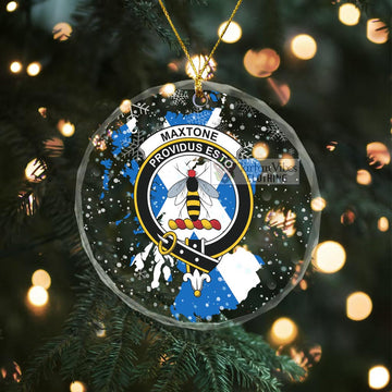Maxtone Clan Crest Christmas Glass Ornament with Scotland Map Transparent Glass Circle - 2D-tartanvibesclothing