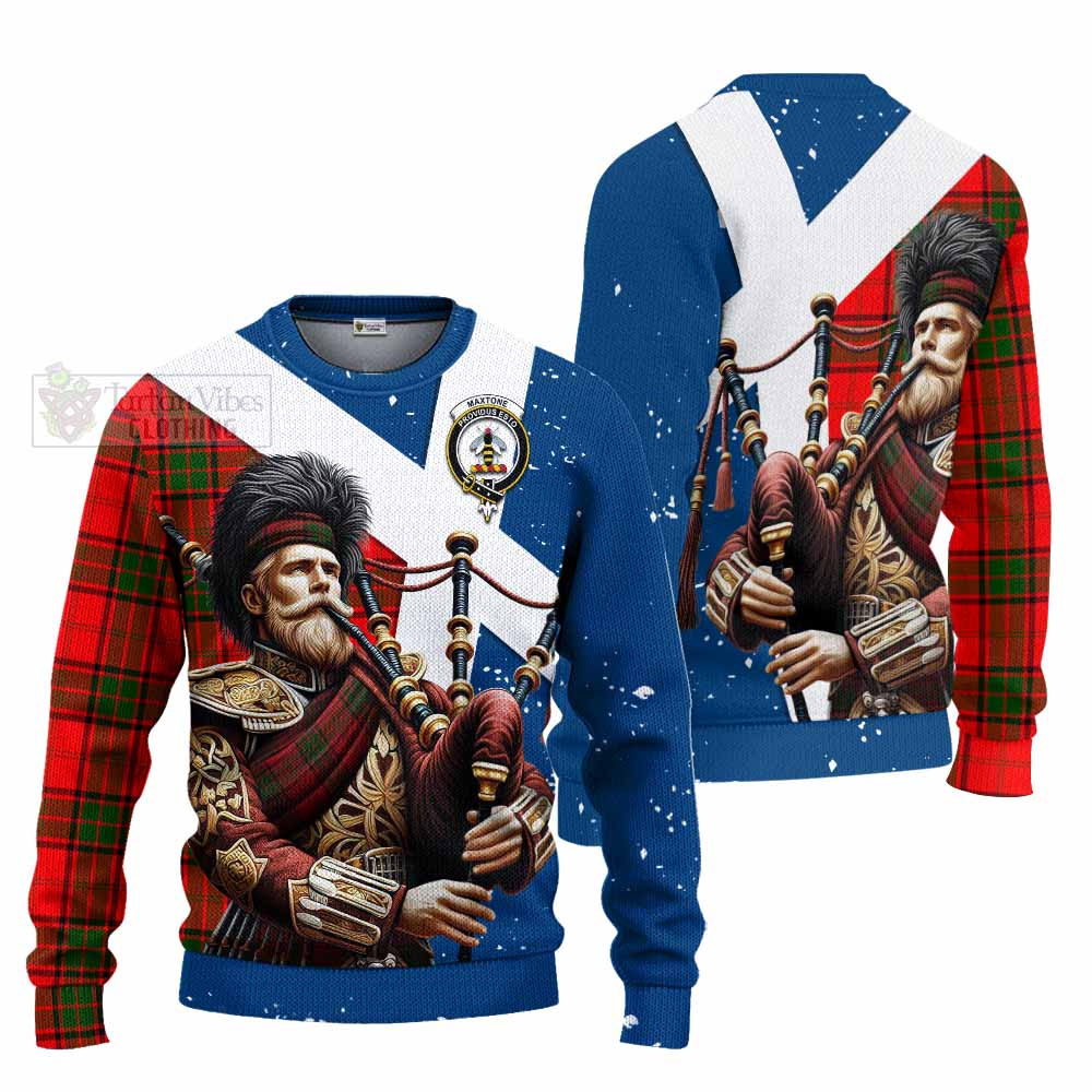 Maxtone Tartan Knitted Sweater with Family Crest Scottish Bagpiper Vibes Unisex - Tartan Vibes Clothing