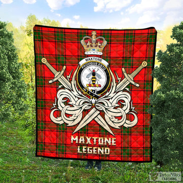 Maxtone Tartan Quilt with Clan Crest and the Golden Sword of Courageous Legacy Super King Quilt 91" x 110" - Tartan Vibes Clothing