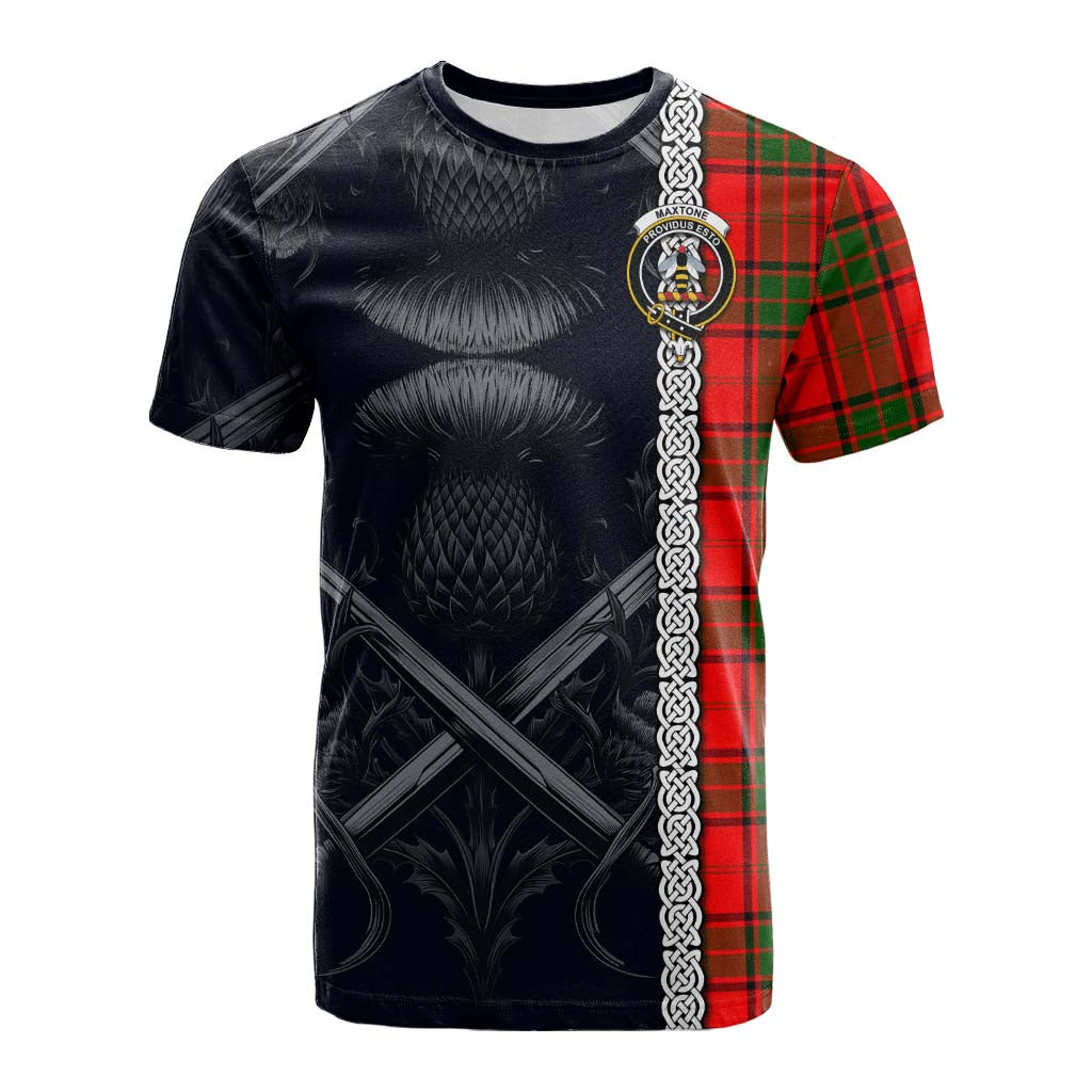Maxtone Tartan Cotton T-shirt with Family Crest Cross Sword Thistle Celtic Vibes Kid's Shirt - Tartan Vibes Clothing