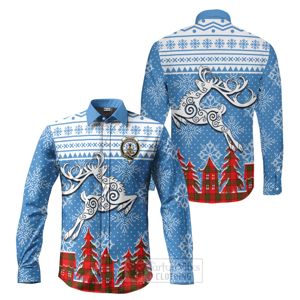 Maxtone Clan Christmas Long Sleeve Button Shirt Celtic Reindeer Style Men's Shirt S - Tartan Vibes Clothing