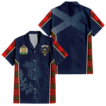 Tartan Vibes Clothing Maxtone Tartan Short Sleeve Button Up Shirt with Family Crest and Scottish Thistle Vibes Sport Style