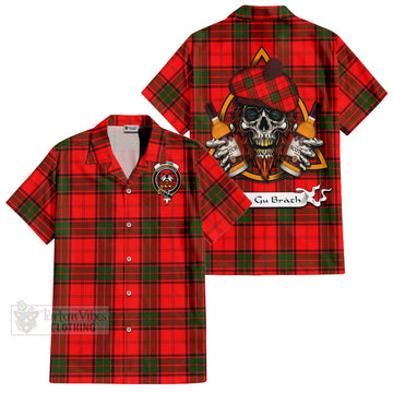 Maxtone Tartan Hawaiian Shirt with Family Crest and Bearded Skull Holding Bottles of Whiskey Kid - Tartan Vibes Clothing