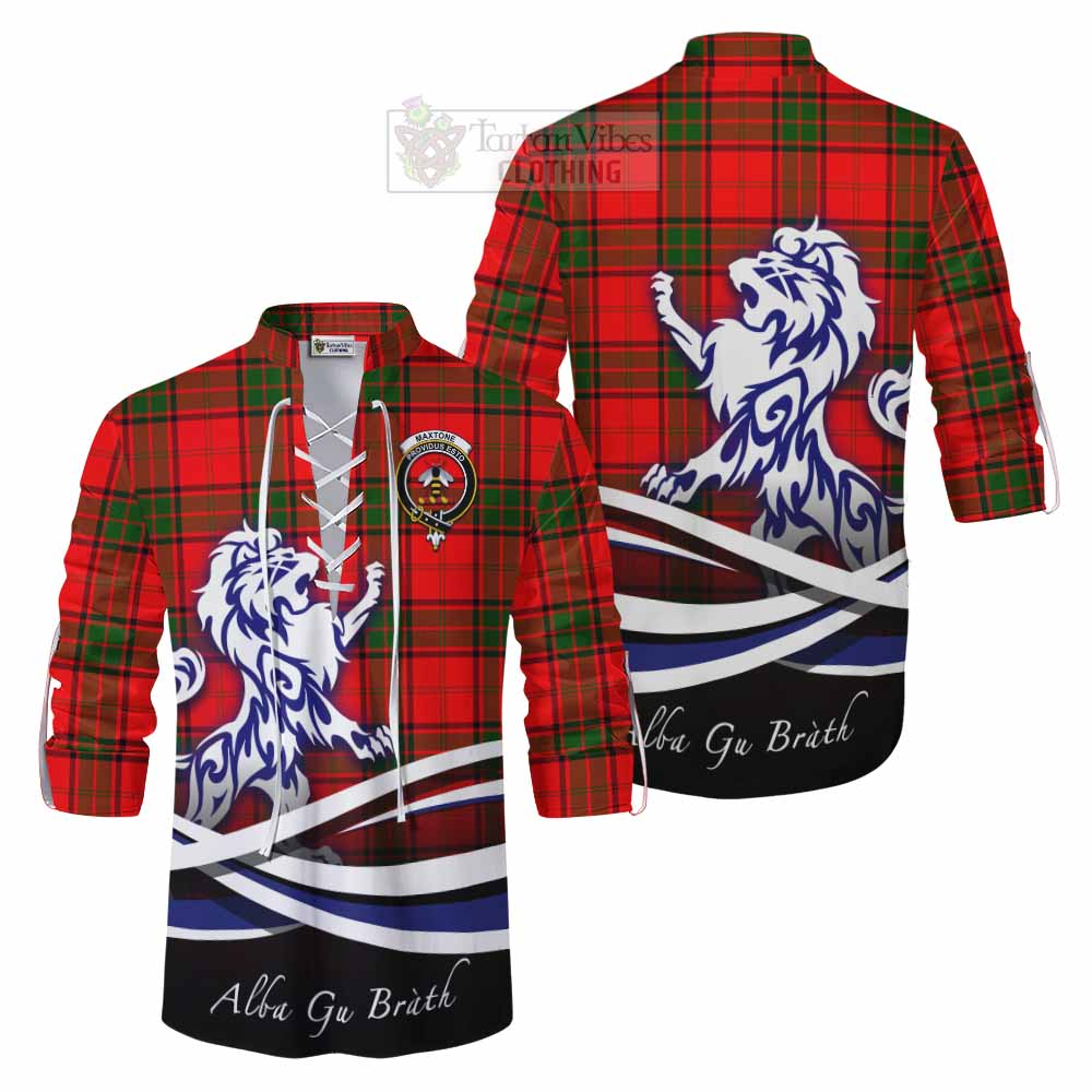 Maxtone Tartan Ghillie Kilt Shirt with Alba Gu Brath Regal Lion Emblem Men - Tartan Vibes Clothing