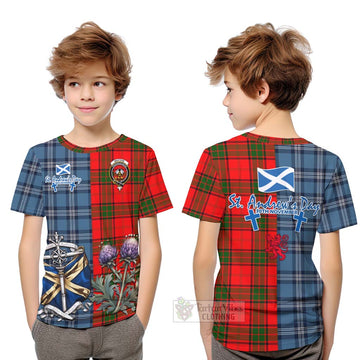 Maxtone Tartan Kid T-Shirt Happy St. Andrew's Day Half Tartan Style Youth XL Size14 - Tartan Vibes Clothing