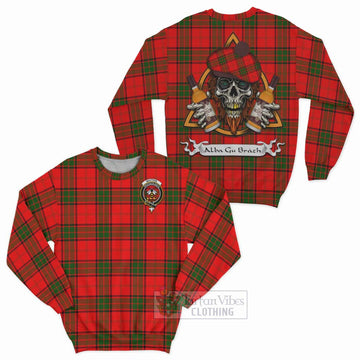 Maxtone Tartan Sweatshirt with Family Crest and Bearded Skull Holding Bottles of Whiskey Unisex - Tartan Vibes Clothing