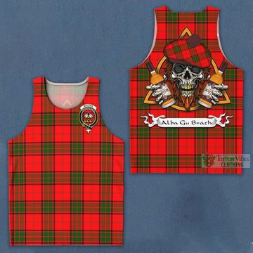 Maxtone Tartan Men's Tank Top with Family Crest and Bearded Skull Holding Bottles of Whiskey Men - Tartan Vibes Clothing