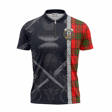 Maxtone Tartan Zipper Polo Shirt with Family Crest Cross Sword Thistle Celtic Vibes Unisex - Tartan Vibes Clothing