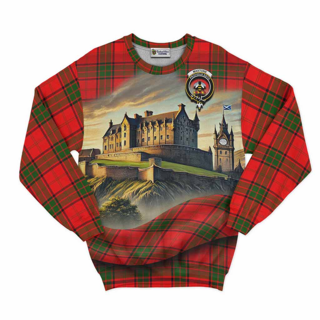 Maxtone Tartan Family Crest Sweatshirt with Scottish Ancient Castle Style Unisex - Tartan Vibes Clothing