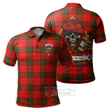 Maxtone Tartan Polo Shirt with Family Crest and Bearded Skull Holding Bottles of Whiskey Kid - Tartan Vibes Clothing