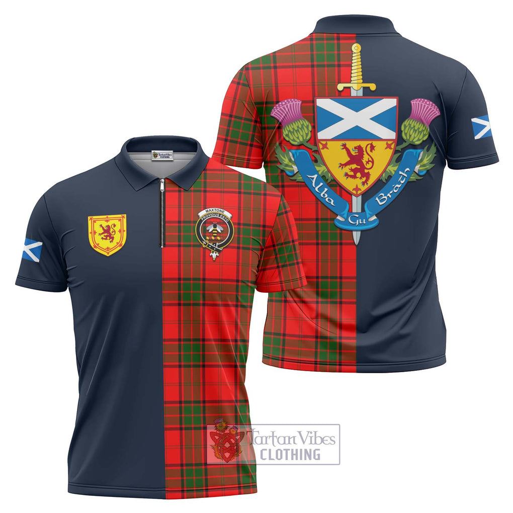 Maxtone Tartan Zipper Polo Shirt Alba with Scottish Lion Royal Arm Half Style Unisex - Tartan Vibes Clothing