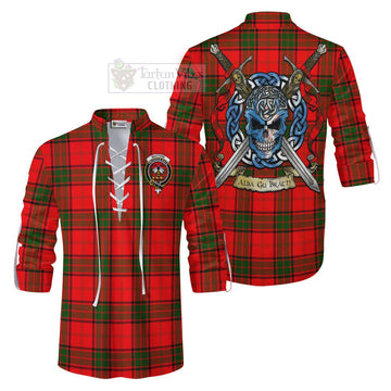 Maxtone Tartan Ghillie Kilt Shirt with Family Crest Celtic Skull Style Men - Tartan Vibes Clothing