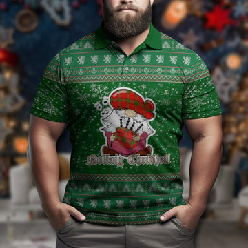 Maxtone Clan Christmas Family Polo Shirt with Funny Gnome Playing Bagpipes