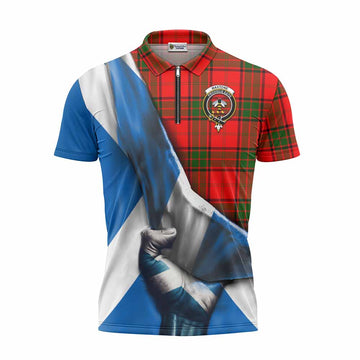 Maxtone Tartan Zipper Polo Shirt with Family Crest Scotland Patriotic Style Unisex - Tartan Vibes Clothing