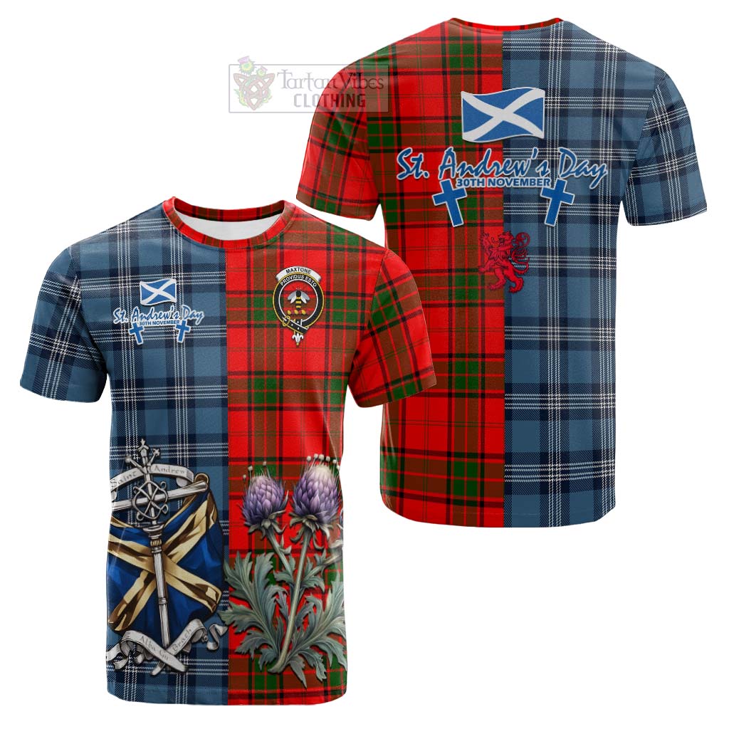 Maxtone Tartan Cotton T-shirt Happy St. Andrew's Day Half Tartan Style Kid's Shirt - Tartan Vibes Clothing